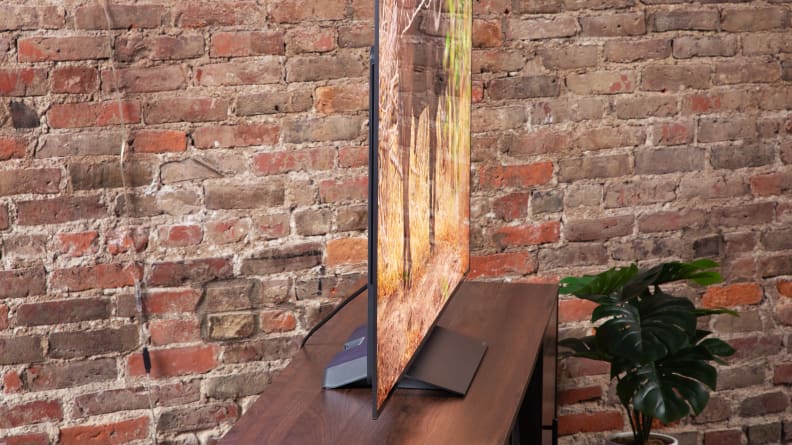 Profile image of the LG C3 OLED TV, showing its thin design.