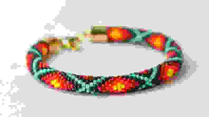 A beaded bracelet.