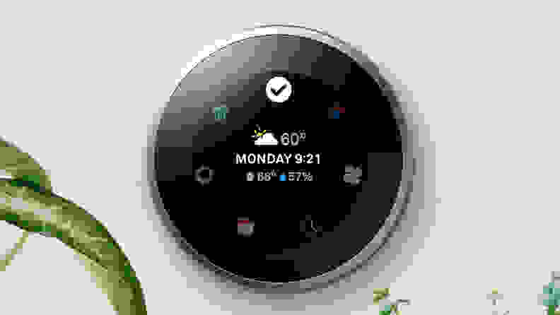 Nest Learning Thermostat showing settings and current weather