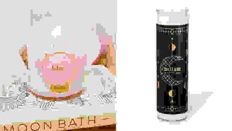 A split image of two candles from Bijou Candles, one of the best places to buy candles online.