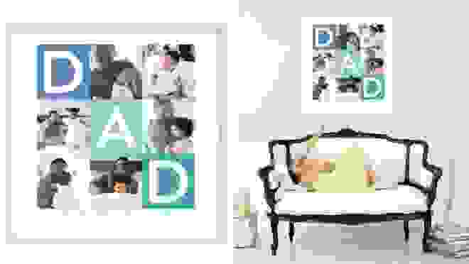 framed photo collage with "DAD" letters