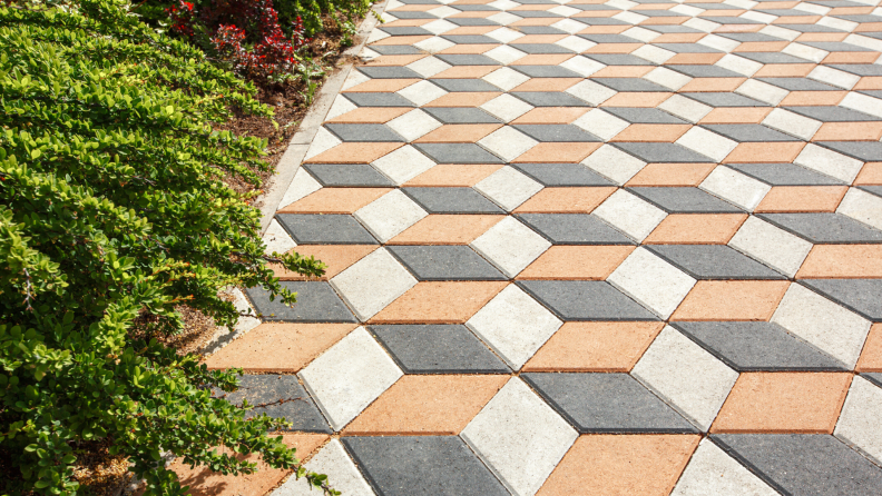 walkway ideas include concrete pavers