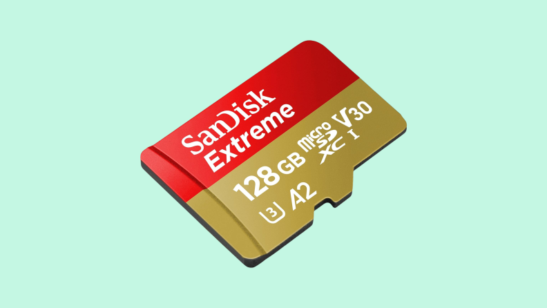 A SanDisk card on a green background.