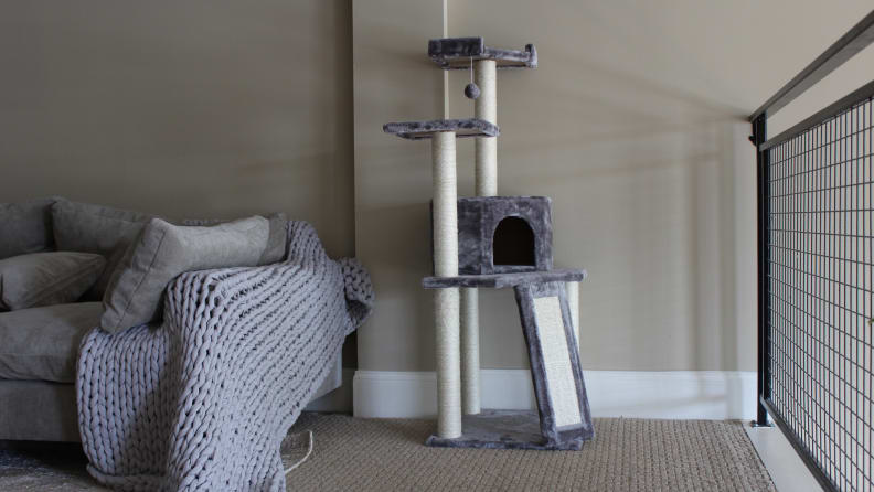 This cat tree has plenty of space for your feline to climb and play.