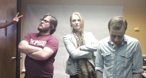 The camera app on the Samsung F8500 captured these elusive TV reviewers in their natural habitat.