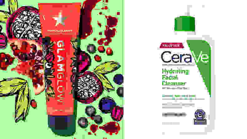 The Glamglow TropicalCleanse Daily Exfoliating Cleanser and the CeraVe Hydrating Facial Cleanser.