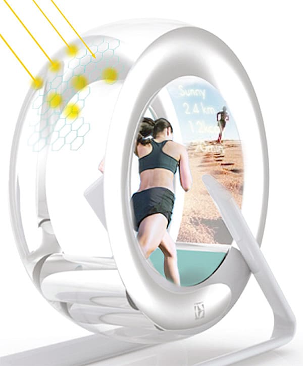 The part of the Wheel in a runner's line of vision has something called a flexible display. What can actually be displayed is one of many unanswered questions at this time.