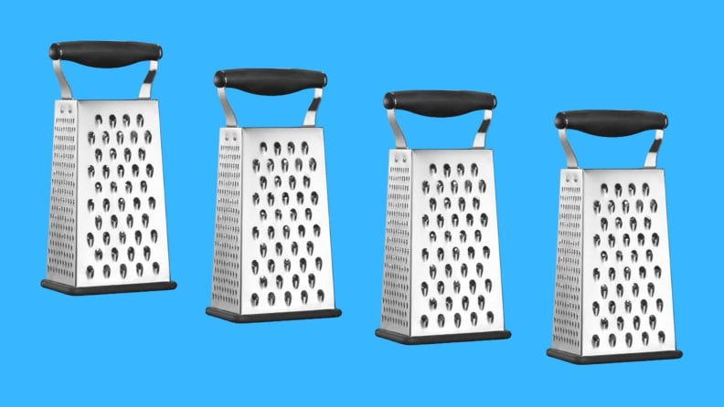 I like a sturdy, no-frills boxed grater. Pictured here are four of the same model: stainless steal with a rubber base and a black handle.