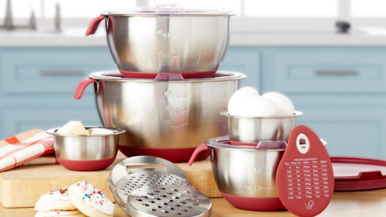 mixing bowls on kitchen counter