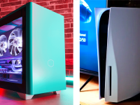 On left is a computer, on right is a playstation 5
