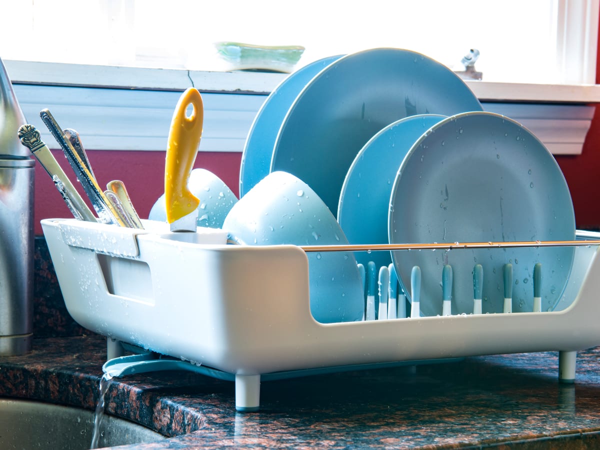 Green Dish Drainer Rack Tray Utensil Cutlery Sink Kitchen Plate Holder Plastic