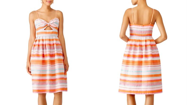 Model wearing a striped dress