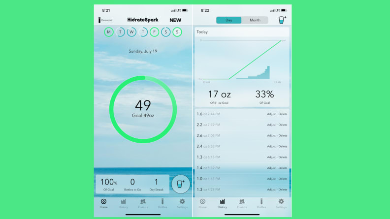 Goal screenshots from the Hidrate Spark water app