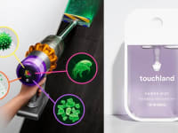 Left: Dyson Vacuum Infographic; Right: Touchland Hand Sanitizer
