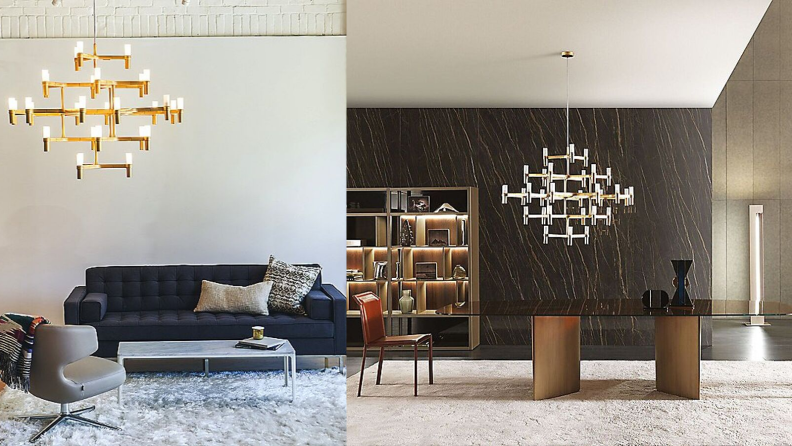 Side-by-side images of the Nemo Crown chandelier