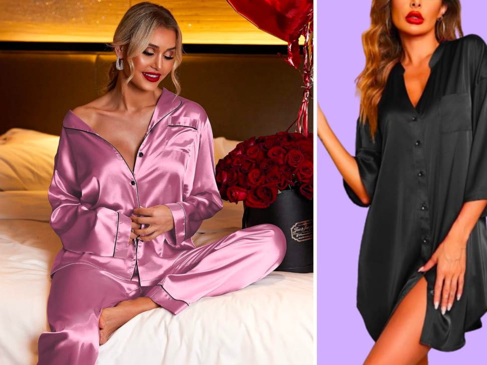 Ekouaer Satin Robe Sets Women Silk Pajamas Set Sexy Nightgown with