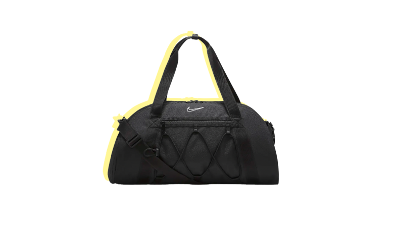 A black exercise equipment bag against a white background.