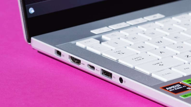 Close-up shot of the laptop's different ports.