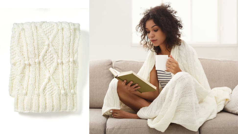 Lands' End cable knit throw blanket