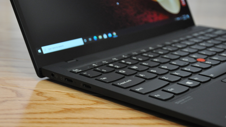 A closeup on the Lenovo ThinkPad X1 Nano's ports.