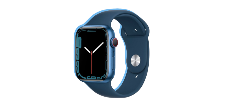 Navy blue Apple smart watch.