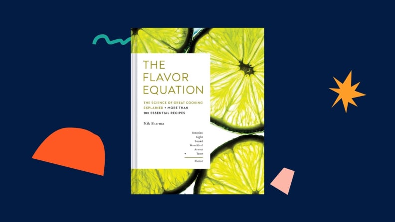 The Flavor Equation cookbook against a dark blue background.