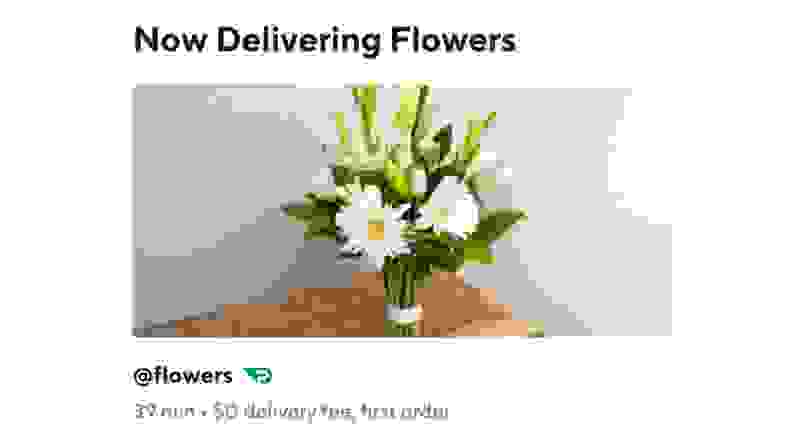 Screenshot of DoorDash interface with flower delivery feature.