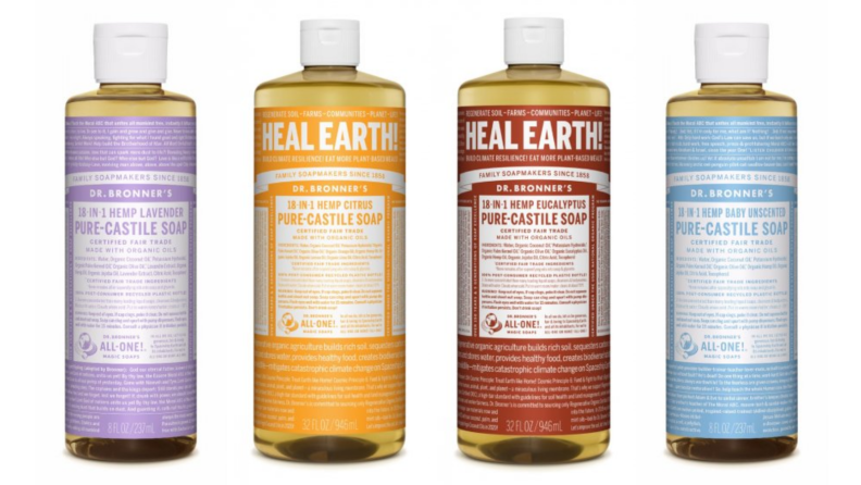 An image of four different bottles of castile soap.