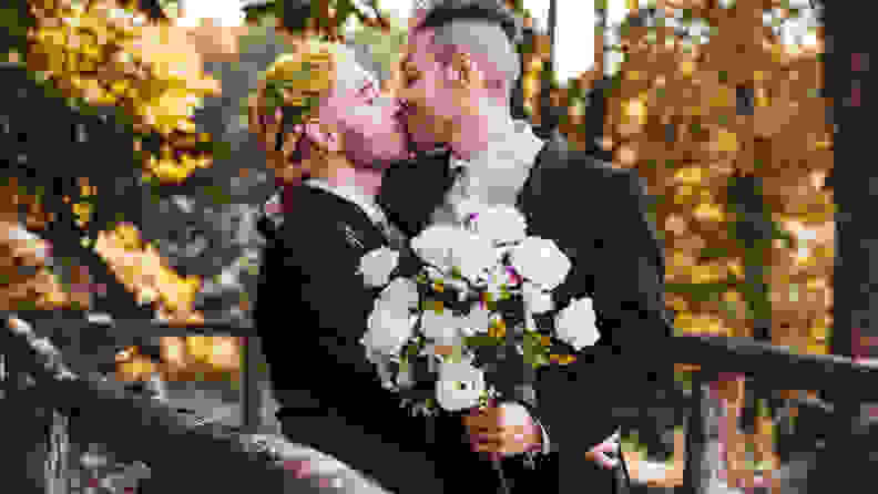 gay couple kissing for the marriage