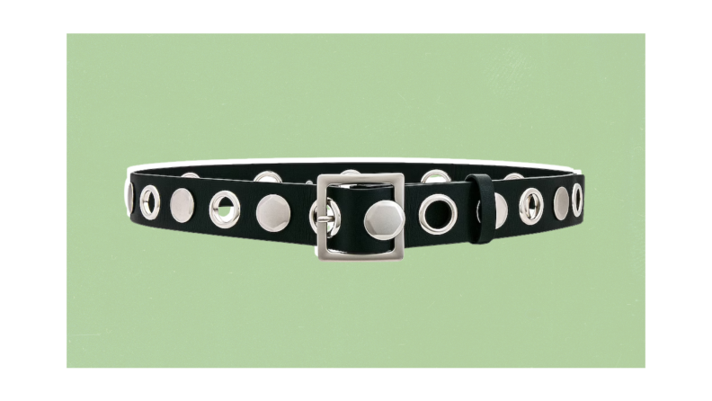 A black eyelet studded leather belt.