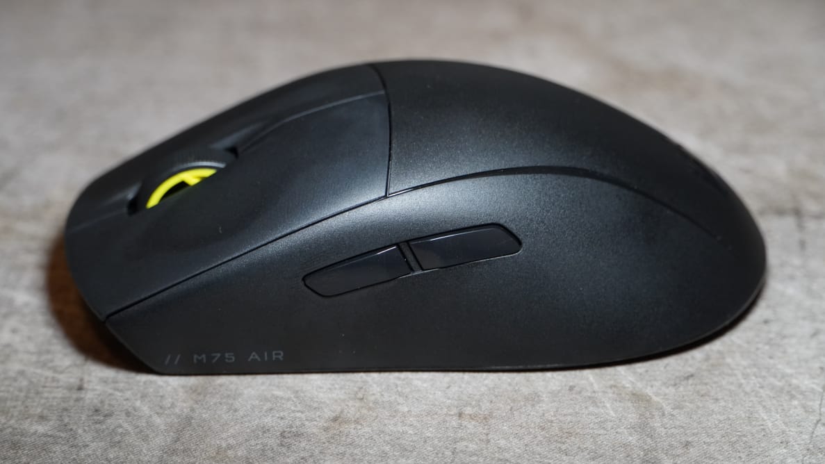 The Corsair M75 Air mouse on a grey background.