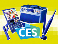 Graphic for CES 2022 with miscellaneous gadgets