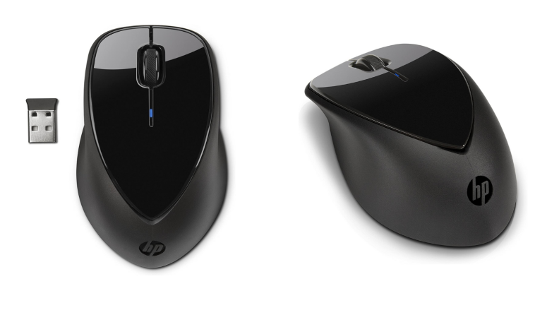 An image of a computer mouse from an overhead view and a partial side view.