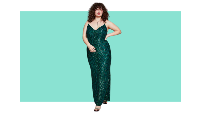 Plus Size Sequined V-Neck Sleeveless Gown