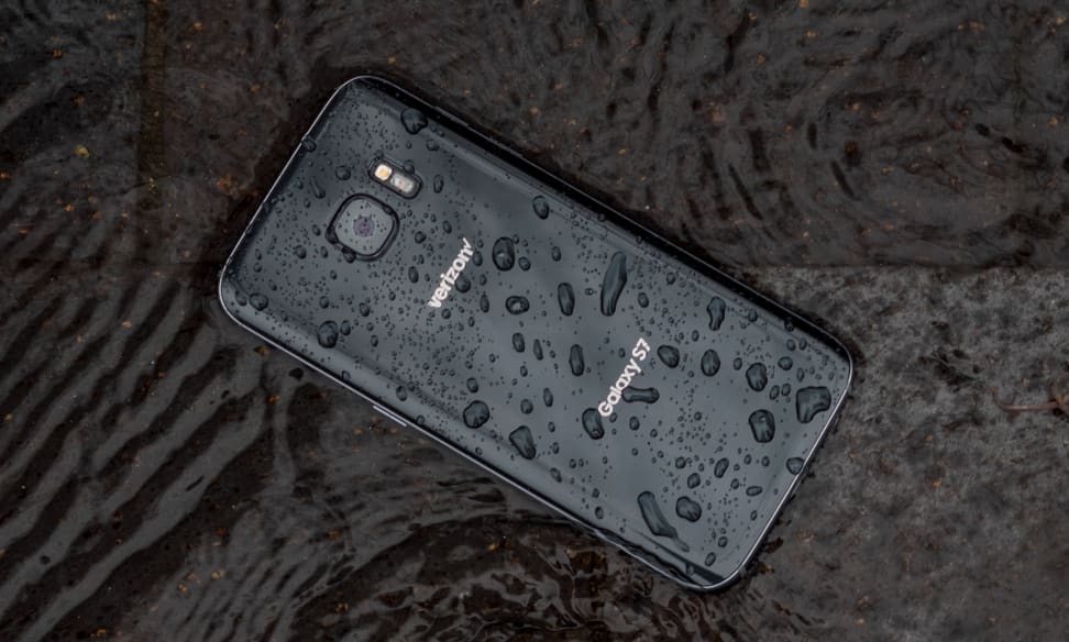 Samsung Galaxy S7 in a puddle