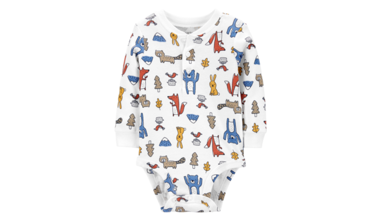 Onesie with forest animals.