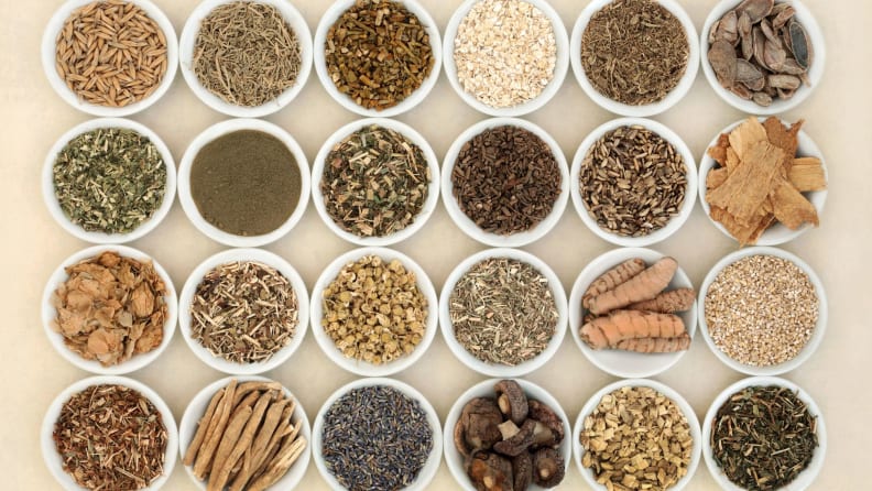 Different varieties of Adaptogens in white bowels.