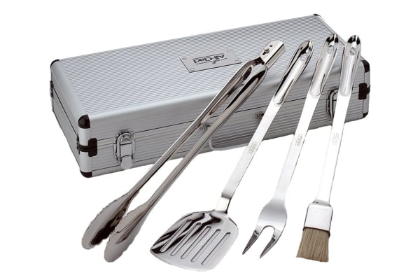 All-Clad BBQ Tool Set with Tongs, Spatula, Fork, Brush - Stainless Steel