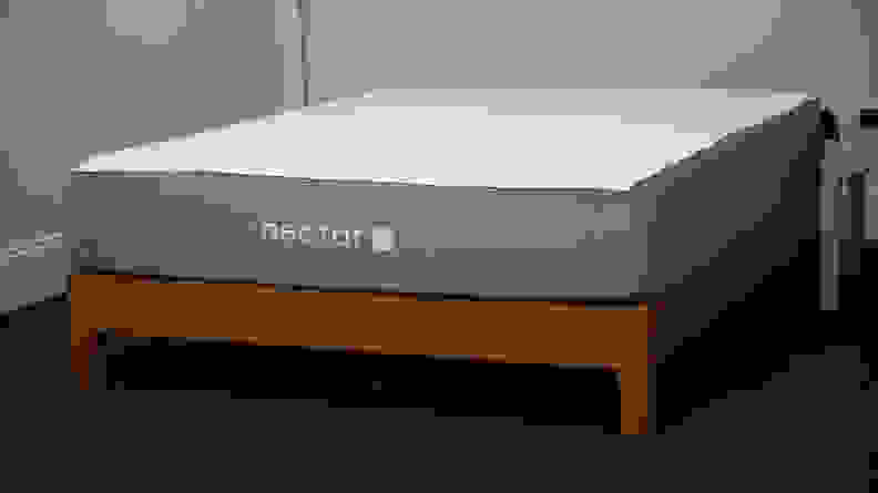 the Nectar Mattress on a brown bed frame