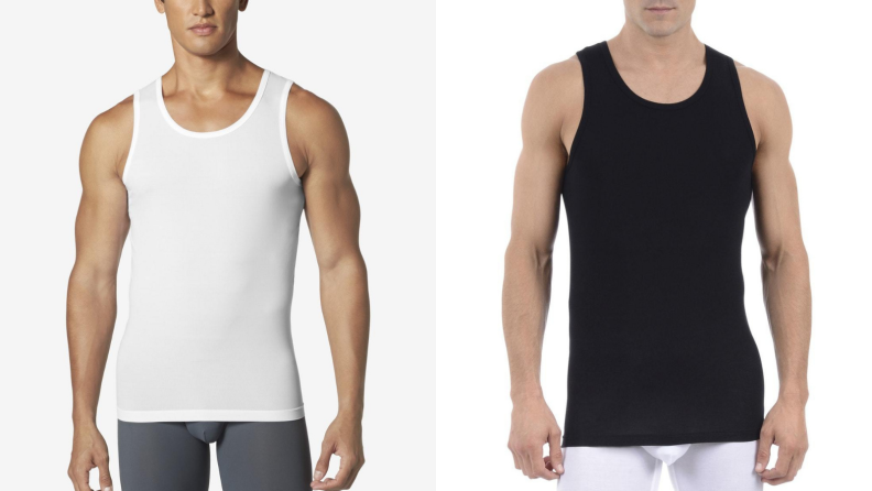 white tank top from Tommy John, man wearing black tank top from Tommy John