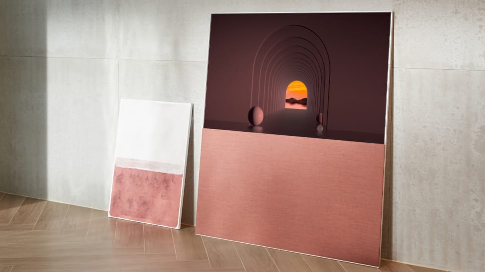 The LG Objet OLED TV staged next to an oil painting