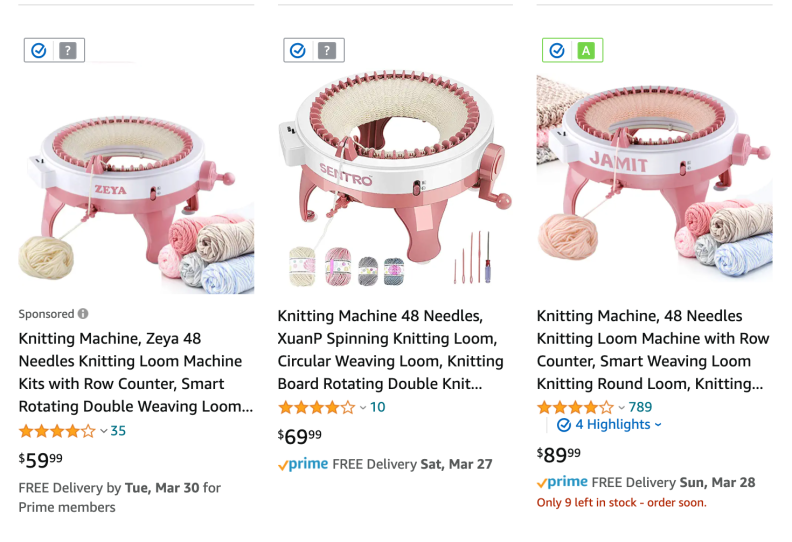 Similar looking knitting machines on amazon