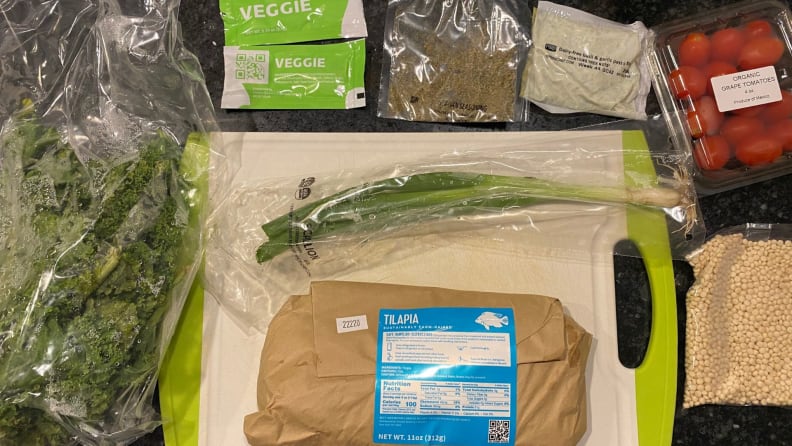 Green Chef ingredients laid out on a countertop