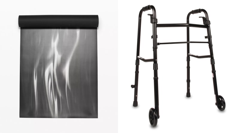 Left: black lululemon yoga mat Right: Walker