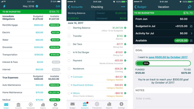 YNAB app screenshots