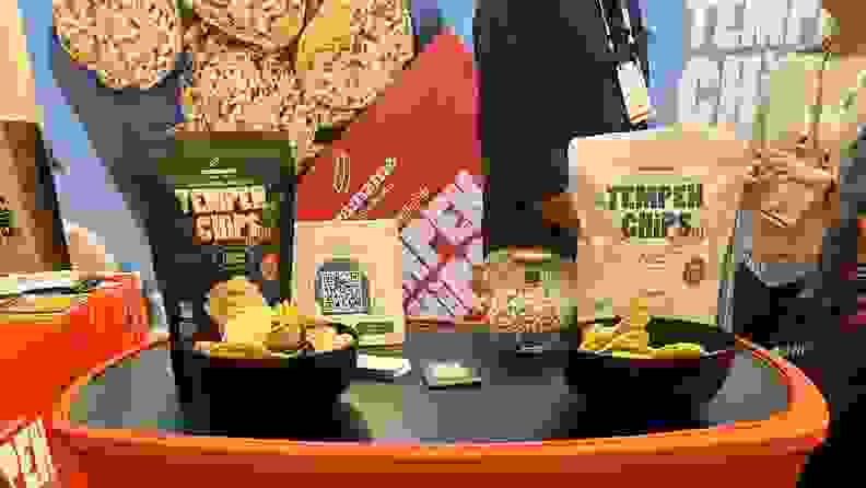 Display of tempeh chips at Expo West