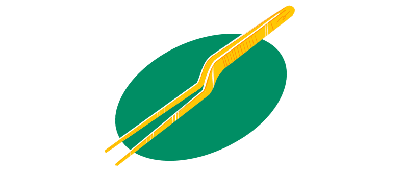 An illustration of tweezers used for food