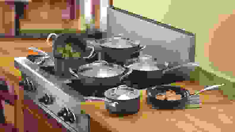 You can purchase sets of Cuisinart cookware from Home Depot.