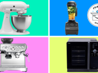 Colorful collage featuring kitchen appliances