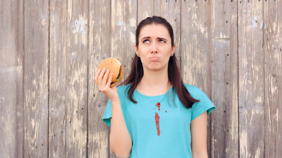 girl with stain on shirt